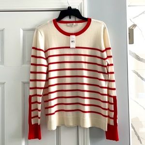 LOFT Women's Cream Sweater with Red Stripes